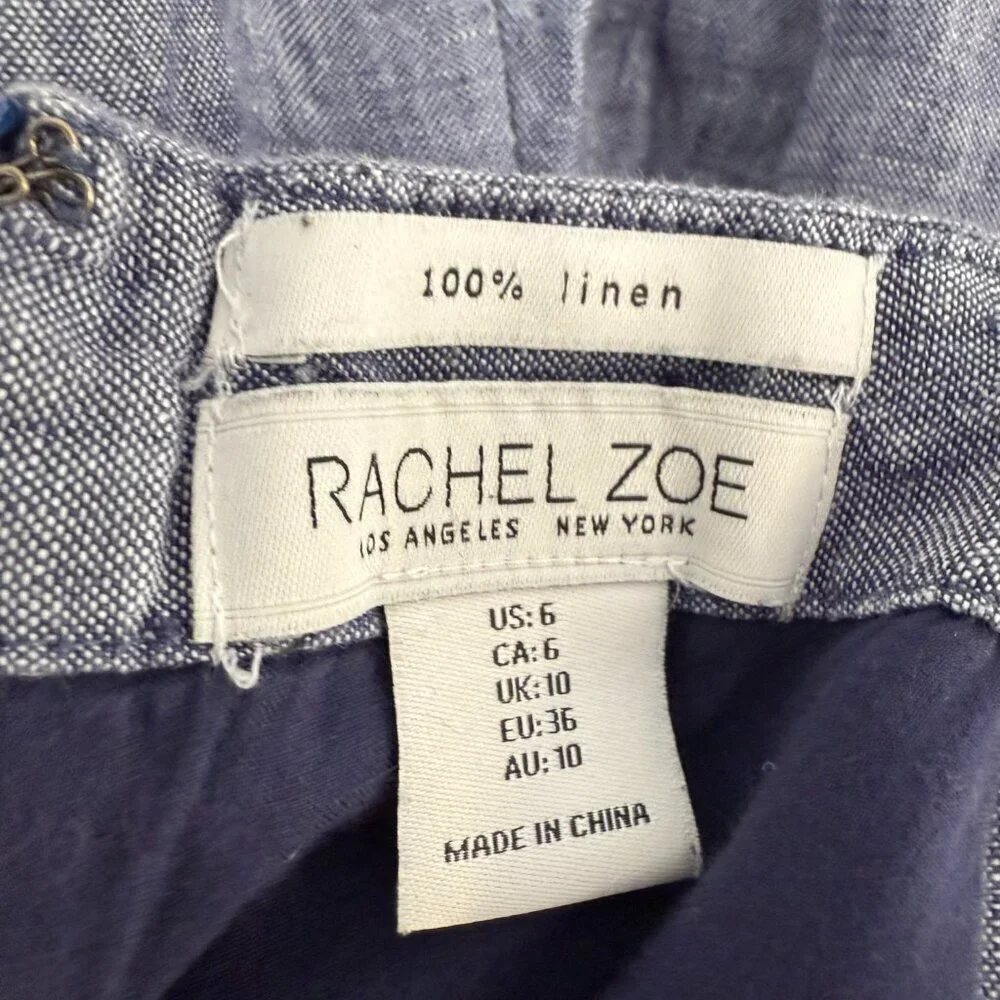 Rachel Zoe Blue Linen Wide Leg Jumpsuit - Picture 10 of 11